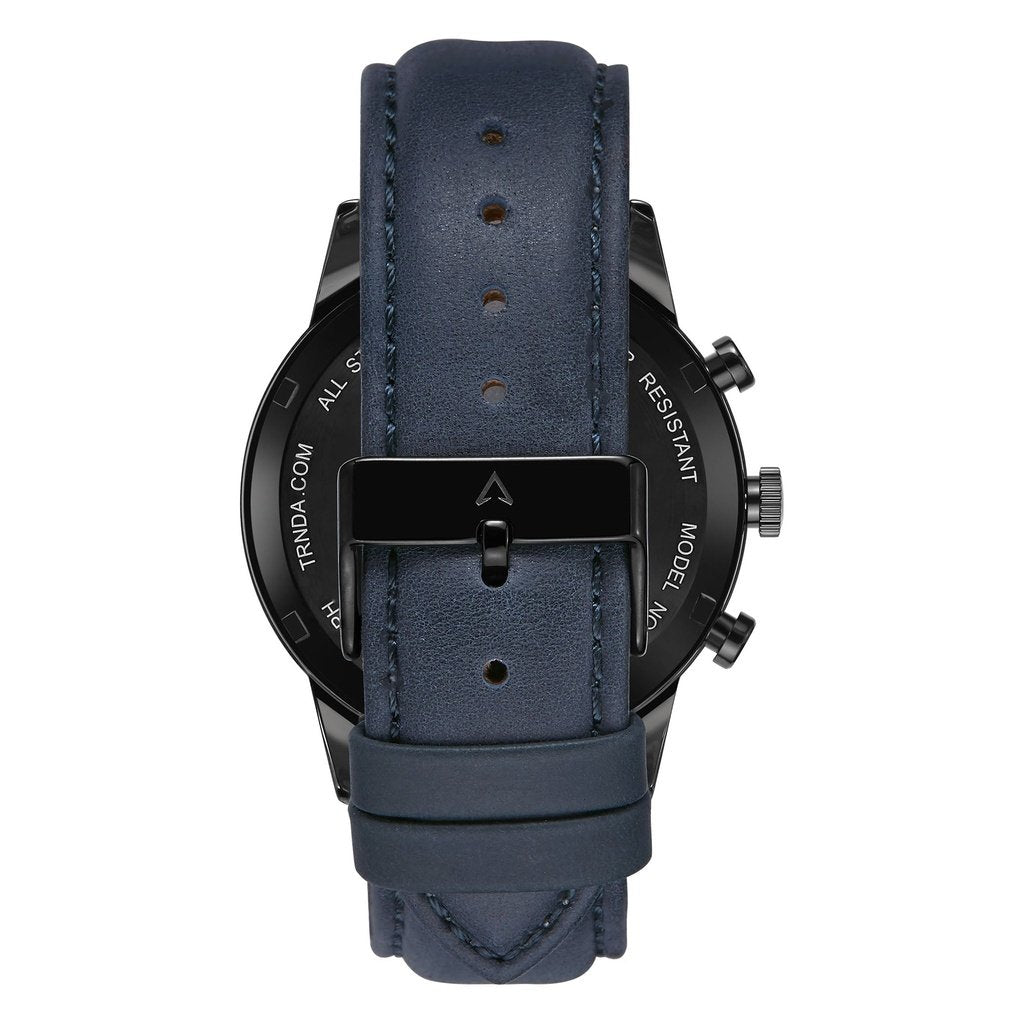 TRNDA STAINLESS STEEL MEN'S WATCH - TIMELESS BLACK & BLUE DIAL WITH GENUINE LEATHER BAND