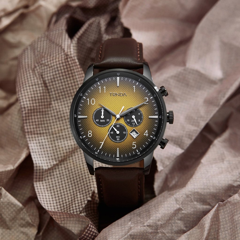 TRNDA STAINLESS STEEL MEN'S WATCH - TIMELESS BLACK & BROWN TREND WITH GRADIENT DIAL