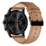 TRNDA STAINLESS STEEL 43MM BLACK DIAL MENS WATCH - TRENDY TAN LEATHER BAND