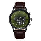 TRNDA STAINLESS STEEL MEN'S WATCH - TIMELESS BLACK & SEAWEED GREEN DIAL with BROWN LEATHER BAND
