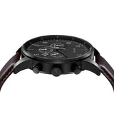 TRNDA STAINLESS STEEL 43MM MEN'S WATCH - CHARCOAL BLACK DIAL & BROWN LEATHER BAND