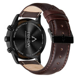 TRNDA STAINLESS STEEL 43MM MEN'S WATCH - CHARCOAL BLACK DIAL & BROWN LEATHER BAND