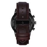 TRNDA STAINLESS STEEL 43MM MEN'S WATCH - CHARCOAL BLACK DIAL & BROWN LEATHER BAND
