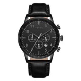 TRNDA STAINLESS STEEL MEN'S WATCH - ELEGANT CHARCOAL BLACK DIAL & LEATHER BAND