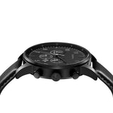TRNDA STAINLESS STEEL MEN'S WATCH - ELEGANT CHARCOAL BLACK DIAL & LEATHER BAND