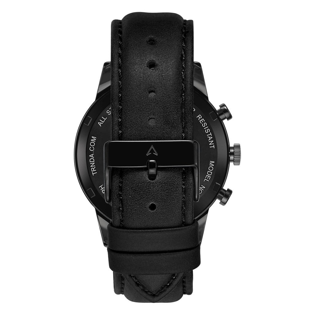TRNDA STAINLESS STEEL MEN'S WATCH - ELEGANT CHARCOAL BLACK DIAL & LEATHER BAND