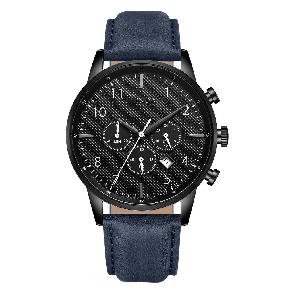 TRNDA STAINLESS STEEL MEN'S WATCH - ELEGANT CHARCOAL DIAL & BLUE LEATHER BAND