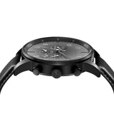 TRNDA STAINLESS STEEL MENS WATCH - TIMELESS BLACK LEATHER BAND & GRADIENT STEEL GRAY DIAL