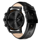 TRNDA STAINLESS STEEL MENS WATCH - TIMELESS BLACK LEATHER BAND & GRADIENT STEEL GRAY DIAL