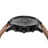 TRNDA STAINLESS STEEL MEN'S WATCH - TIMELESS BLACK & TAN LEATHER FASHION STATEMENT 43MM