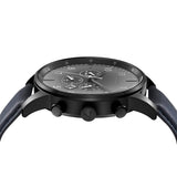 TRNDA STAINLESS STEEL MEN'S WATCH - BLACK CASE & BLUE LEATHER BAND - TIMELESS STYLE