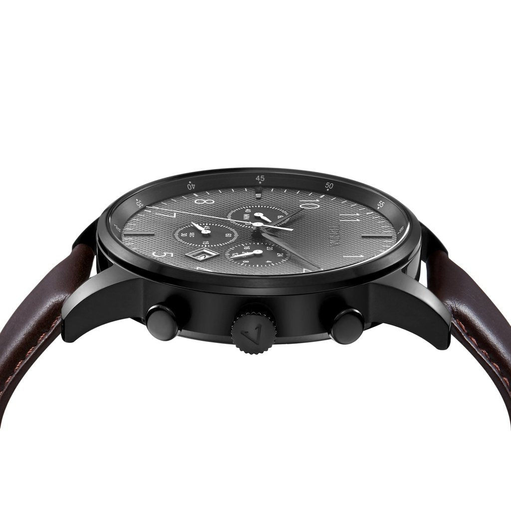 TRNDA STAINLESS STEEL MEN'S WATCH - TIMELESS STYLE WITH GRADIENT DIAL & BROWN LEATHER BAND