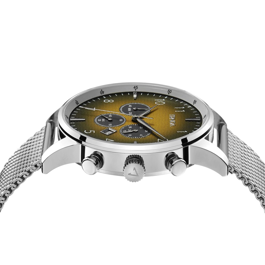 TRNDA TRENDY STAINLESS STEEL MEN'S WATCH - ELEGANT GRADIENT CEDAR BROWN DIAL & SILVER MESH BAND