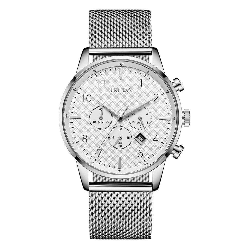 TRNDA TRENDY STAINLESS STEEL MENS WATCH - TIMELESS SILVER MESH & DIAL FASHION STATEMENT