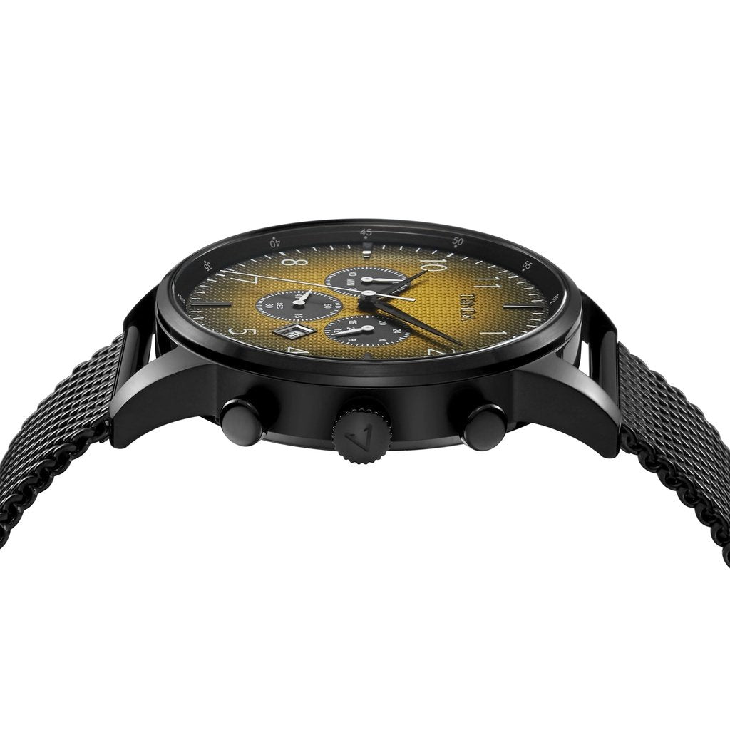 TRNDA TRENDY STAINLESS STEEL MEN'S WATCH - ELEGANT BLACK PLATED WITH GRADIENT CEDAR DIAL