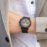 TRNDA TRENDY STAINLESS STEEL MEN'S WATCH - ELEGANT BLACK PLATED WITH GRADIENT CEDAR DIAL