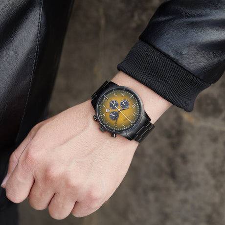 TRNDA STAINLESS STEEL MENS WATCH - TIMELESS BLACK WITH CEDAR BROWN DIAL, FASHIONABLE & DURABLE