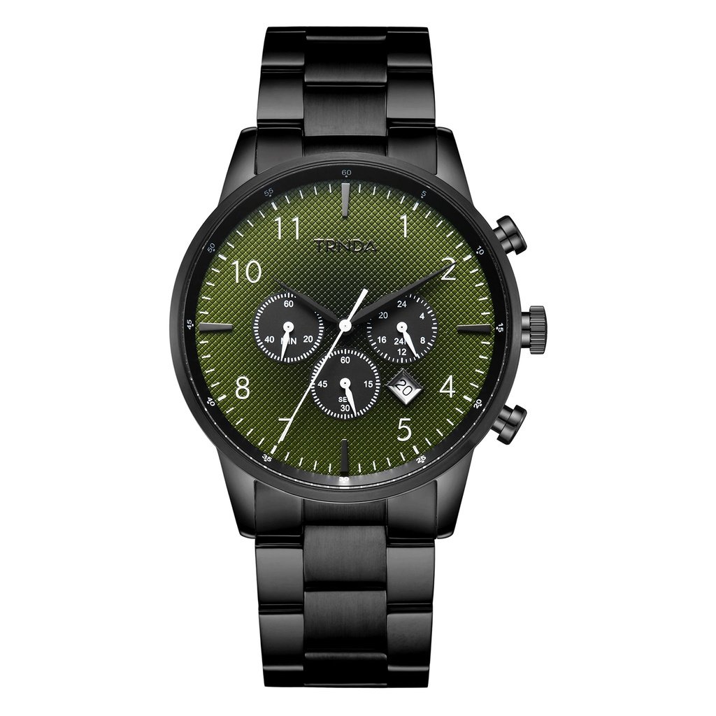 TRNDA MEN'S STAINLESS STEEL TIMEPIECE - ELEGANT GRADIENT SEAWEED GREEN DIAL