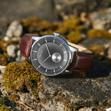 TRNDA MEN'S STAINLESS STEEL WATCH - ELEGANT GRADIENT DIAL & BROWN LEATHER BAND