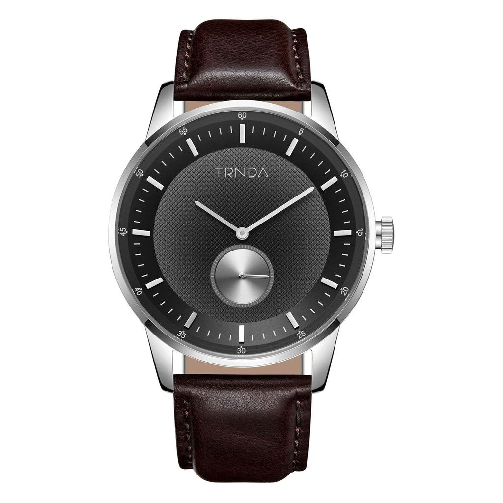 TRNDA STAINLESS STEEL 43MM MEN'S WATCH - TIMELESS ELEGANCE WITH GRADIENT DIAL & LEATHER BAND