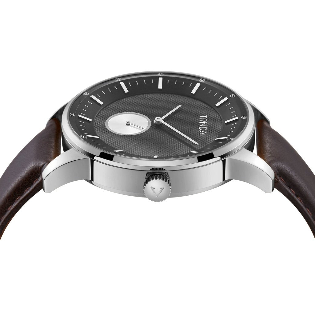 TRNDA STAINLESS STEEL 43MM MEN'S WATCH - TIMELESS ELEGANCE WITH GRADIENT DIAL & LEATHER BAND