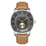 TRNDA STAINLESS STEEL 43MM MEN'S WATCH - ELEGANT GRADIENT LIGHT GRAY DIAL & TAN LEATHER BAND