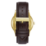 TRNDA MEN'S SIGNATURE STAINLESS STEEL WATCH - GOLD CASE & BROWN LEATHER BAND, GRADIENT DIAL