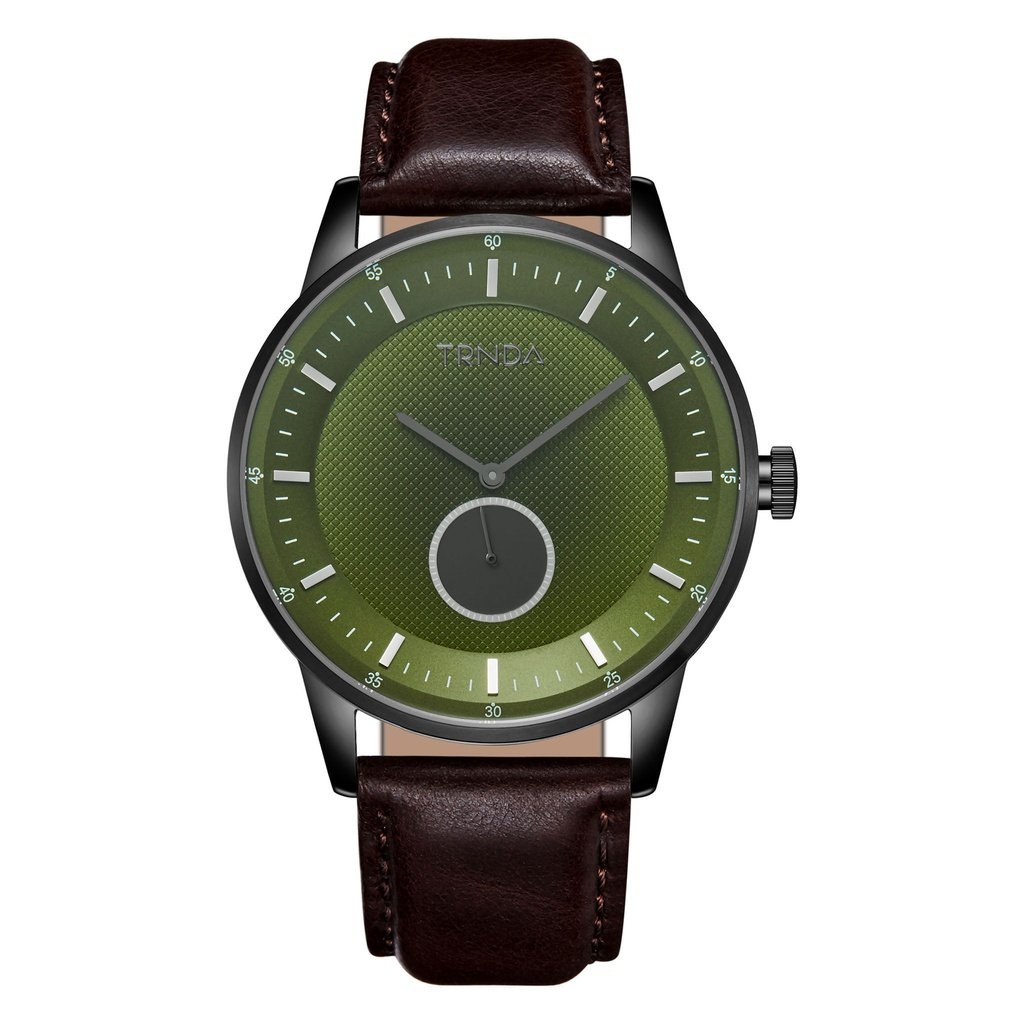 TRNDA STAINLESS STEEL MEN'S WATCH - ELEGANT GRADIENT DIAL & LEATHER BAND FASHION STATEMENT
