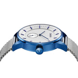 TRNDA STAINLESS STEEL MEN'S WATCH - BLUE PLATED ROUND CASE & SILVER MESH BAND