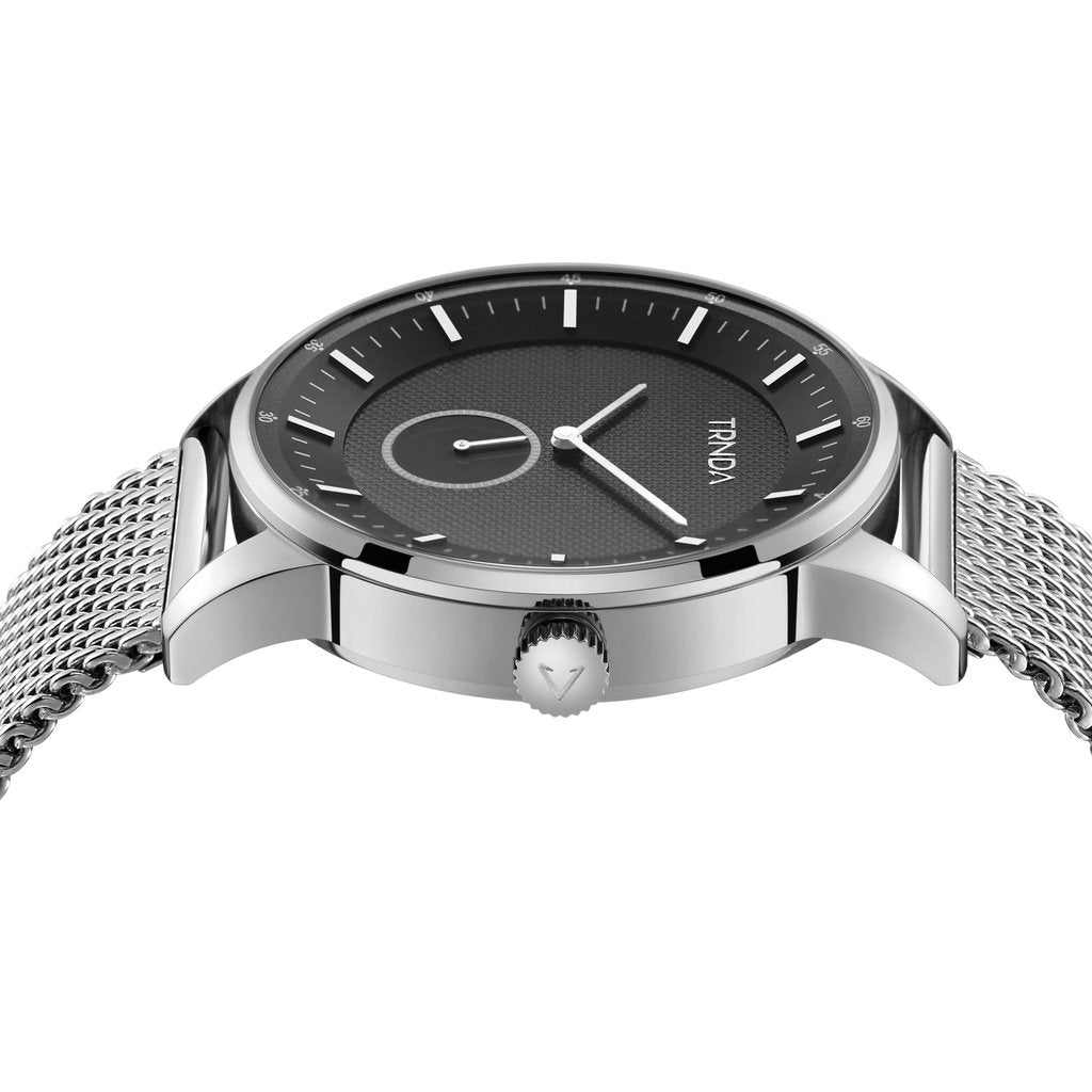 TRNDA STAINLESS STEEL MENS WATCH - TIMELESS BLACK DIAL & MESH BAND FASHION STATEMENT
