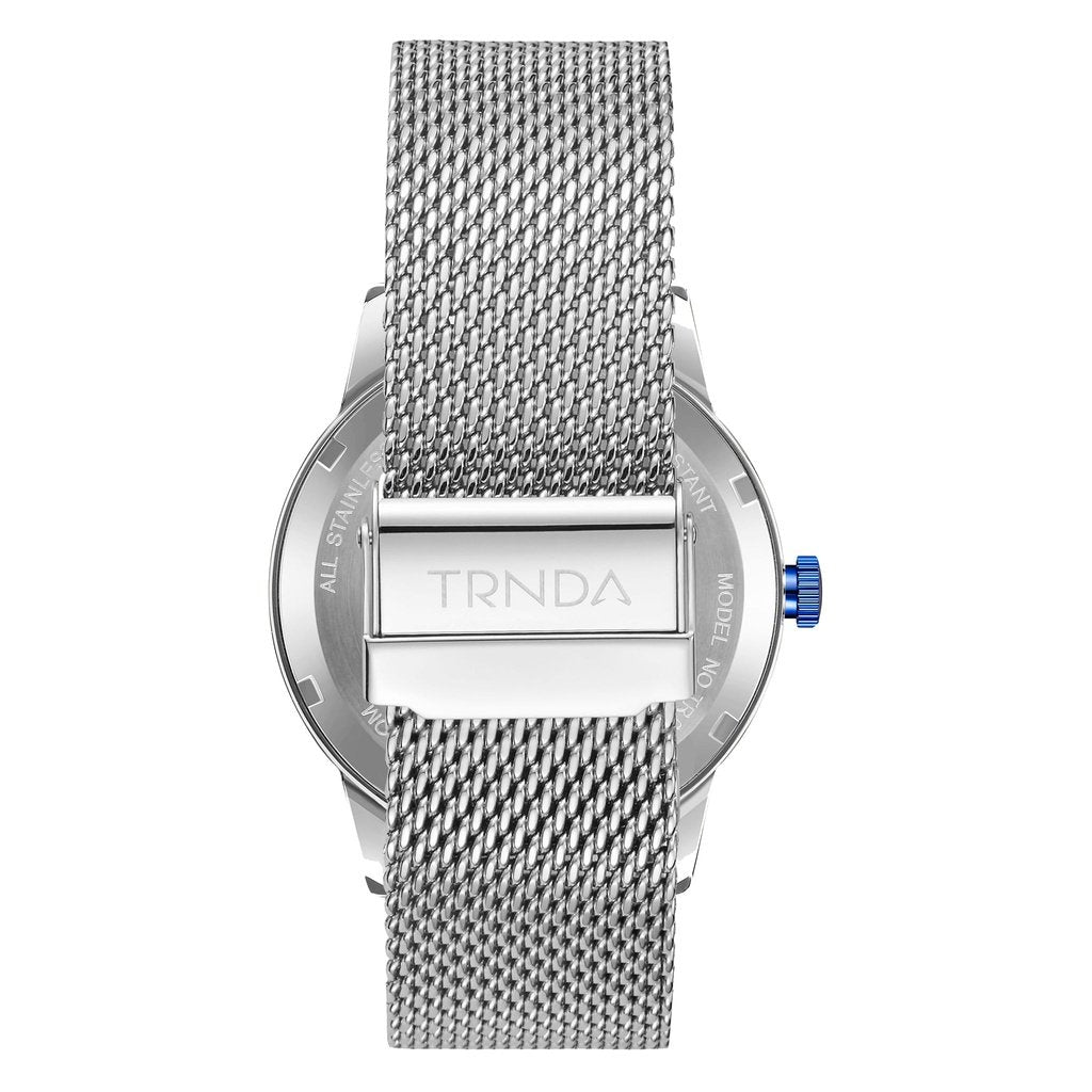 TRNDA STAINLESS STEEL MENS WATCH - TIMELY ELEGANCE WITH SILVER MESH BAND & BLUE DIAL