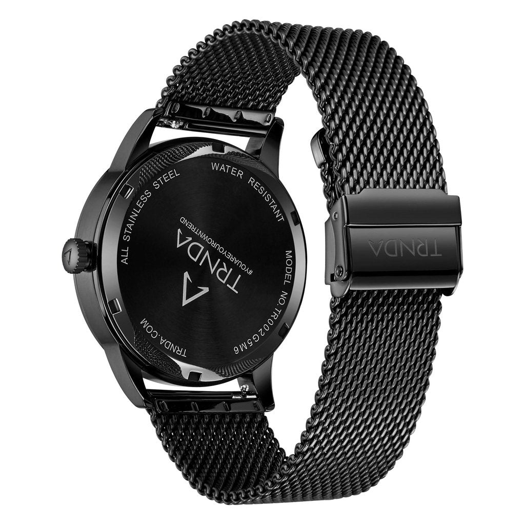 TRNDA MENS STAINLESS STEEL WATCH - TIMELESS SEAWEED GREEN DIAL WITH BROWN MESH BAND