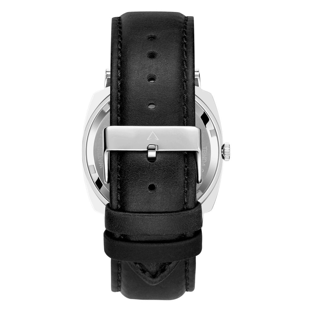 TRNDA SQUARE 45MM STAINLESS STEEL MEN'S WATCH - ELEGANT BLACK LEATHER BAND & UNIQUE SILVER DIAL