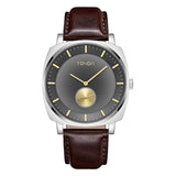 TRNDA TRENDY SQUARE STAINLESS STEEL MEN'S WATCH - GRADIENT GREY DIAL & BROWN LEATHER BAND