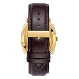 TRNDA STAINLESS STEEL SQUARE GOLD MEN'S WATCH - TIMELESS BLUE DIAL WITH BROWN LEATHER BAND