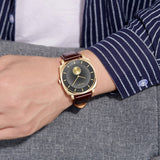 TRNDA Men's Square Gold Stainless Steel Watch with Brown Leather Band - Timeless Style Statement