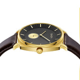 TRNDA SQUARE GOLD STAINLESS STEEL MEN'S WATCH - TIMELESS BLACK DIAL WITH BROWN LEATHER BAND