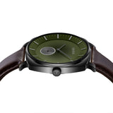 TRNDA SQUARE BLACK STAINLESS STEEL MEN'S WATCH - SEAWEED GREEN DIAL & BROWN LEATHER BAND