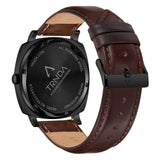 TRNDA SQUARE BLACK STAINLESS STEEL MEN'S WATCH - SEAWEED GREEN DIAL & BROWN LEATHER BAND