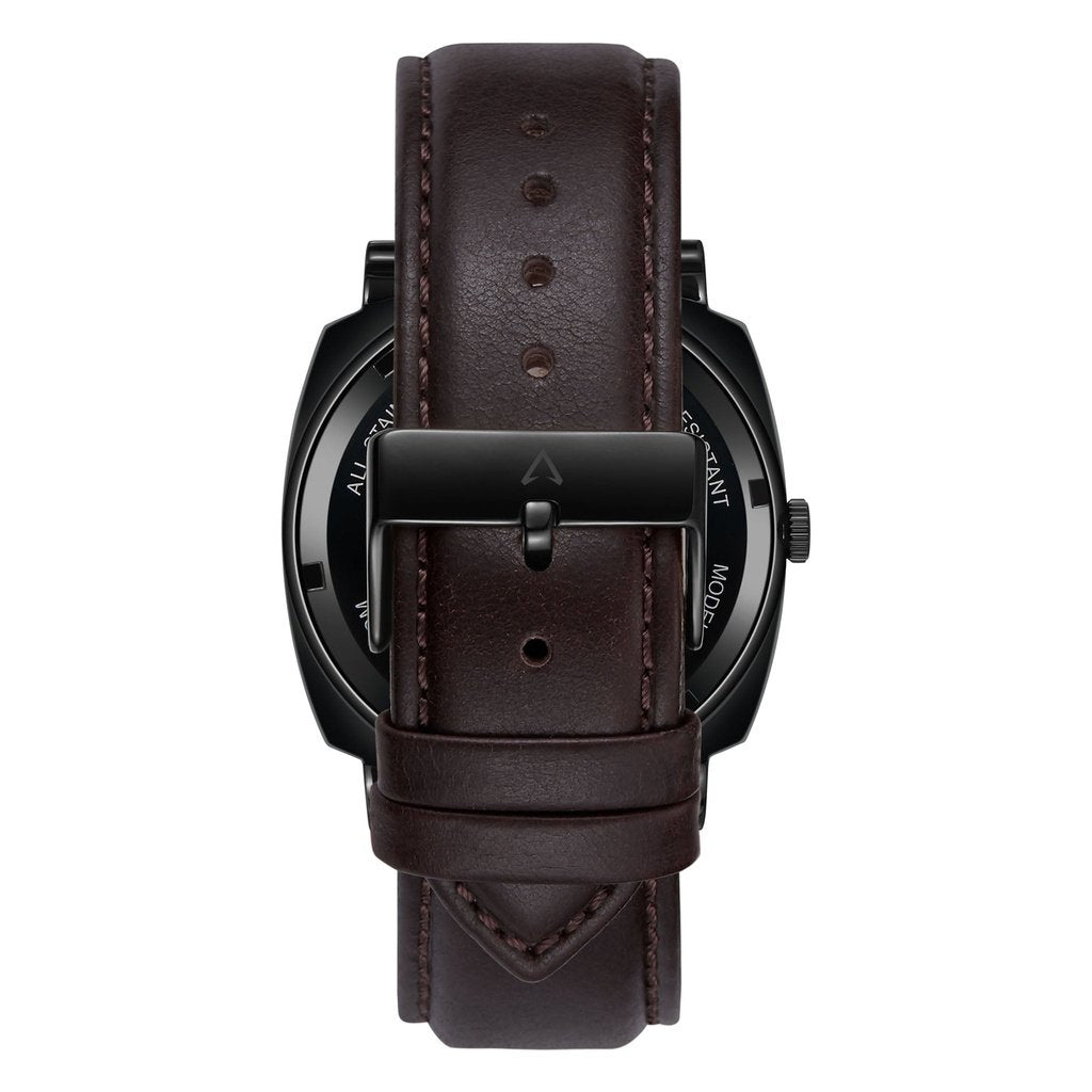 TRNDA SQUARE BLACK STAINLESS STEEL MEN'S WATCH - SEAWEED GREEN DIAL & BROWN LEATHER BAND