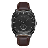 TRNDA SQUARE BLACK STAINLESS STEEL MEN'S WATCH - TIMELESS STYLE WITH BROWN LEATHER BAND