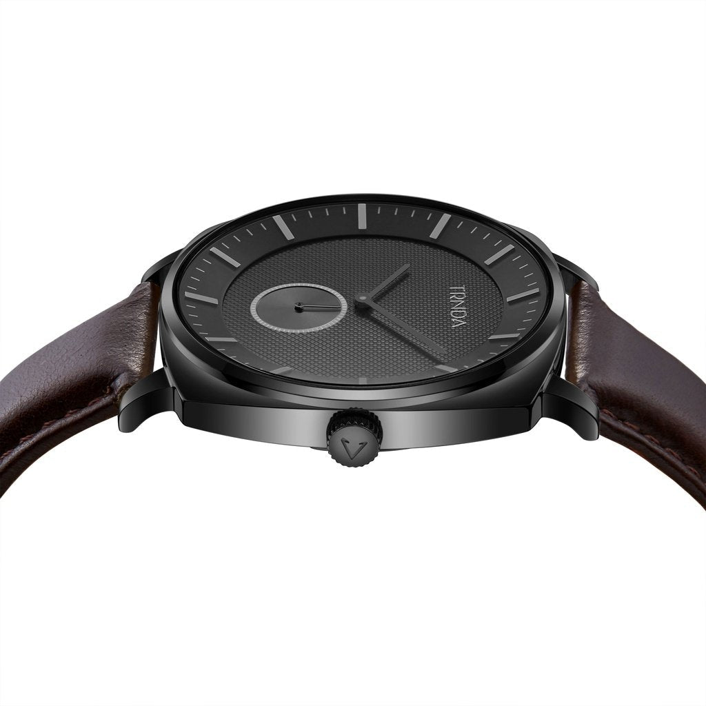 TRNDA SQUARE BLACK STAINLESS STEEL MEN'S WATCH - TIMELESS STYLE WITH BROWN LEATHER BAND