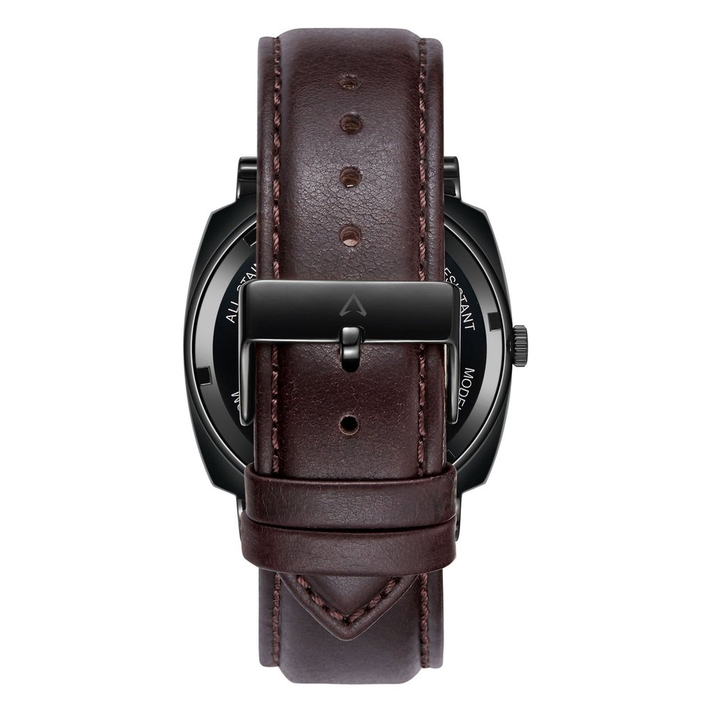 TRNDA SQUARE BLACK STAINLESS STEEL MEN'S WATCH - TIMELESS STYLE WITH BROWN LEATHER BAND