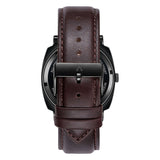 TRNDA SQUARE BLACK STAINLESS STEEL MEN'S WATCH - TIMELESS STYLE WITH BROWN LEATHER BAND