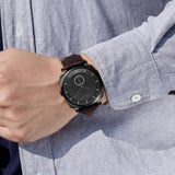 TRNDA SQUARE BLACK STAINLESS STEEL MEN'S WATCH - TIMELESS STYLE WITH BROWN LEATHER BAND