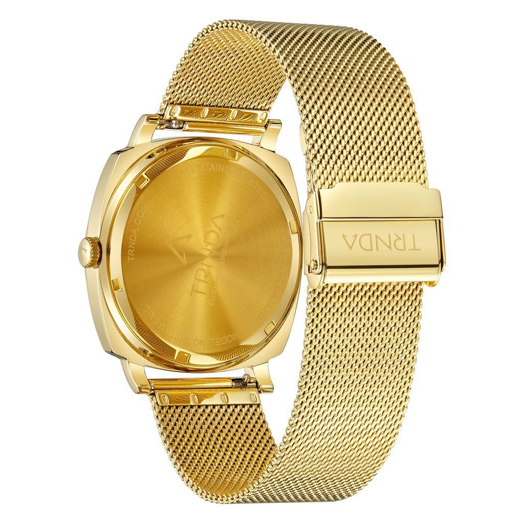 TRNDA SQUARE GOLD STAINLESS STEEL MESH WATCH - TIMELESS BLACK DIAL FOR MEN