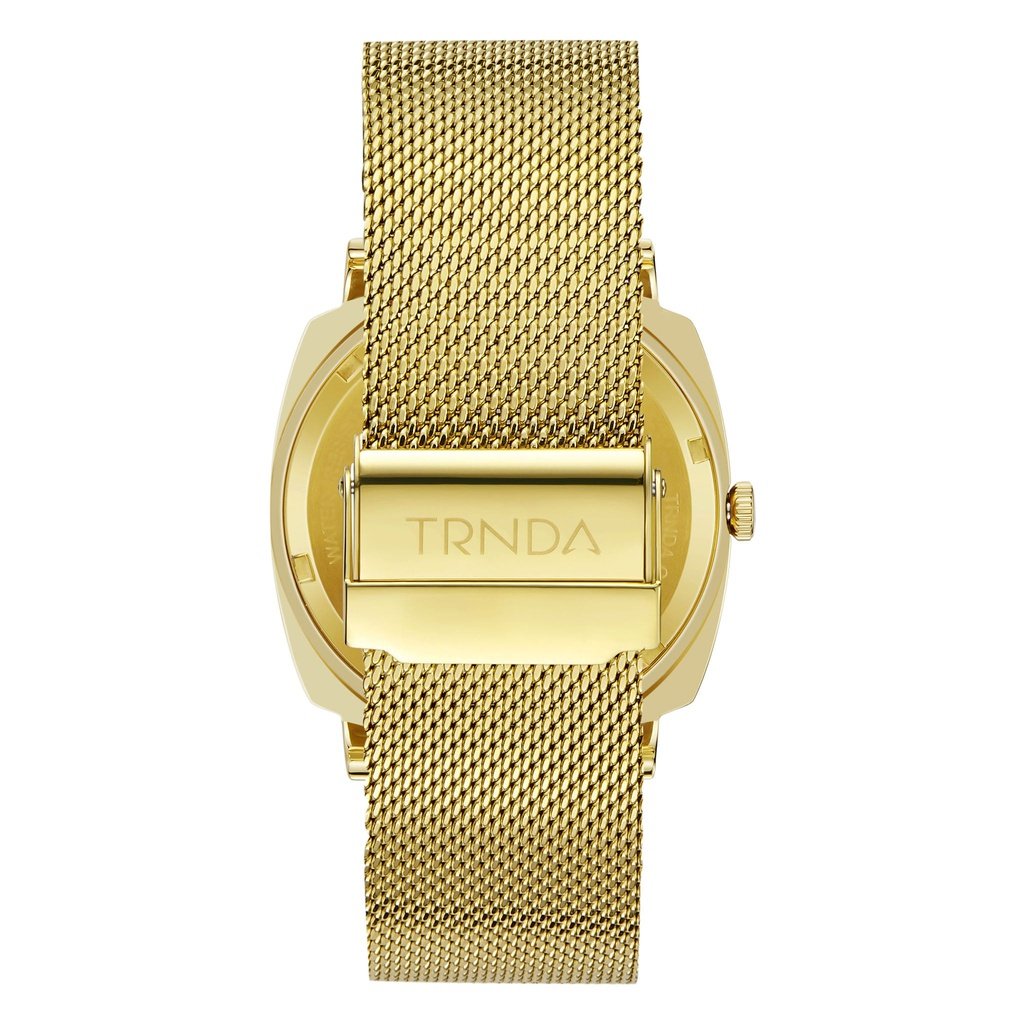 TRNDA SQUARE GOLD STAINLESS STEEL MESH WATCH - TIMELESS BLACK DIAL FOR MEN
