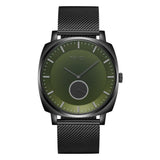 TRNDA SQUARE BLACK MESH STAINLESS STEEL MEN'S WATCH - SEAWEED GREEN DIAL FASHION STATEMENT