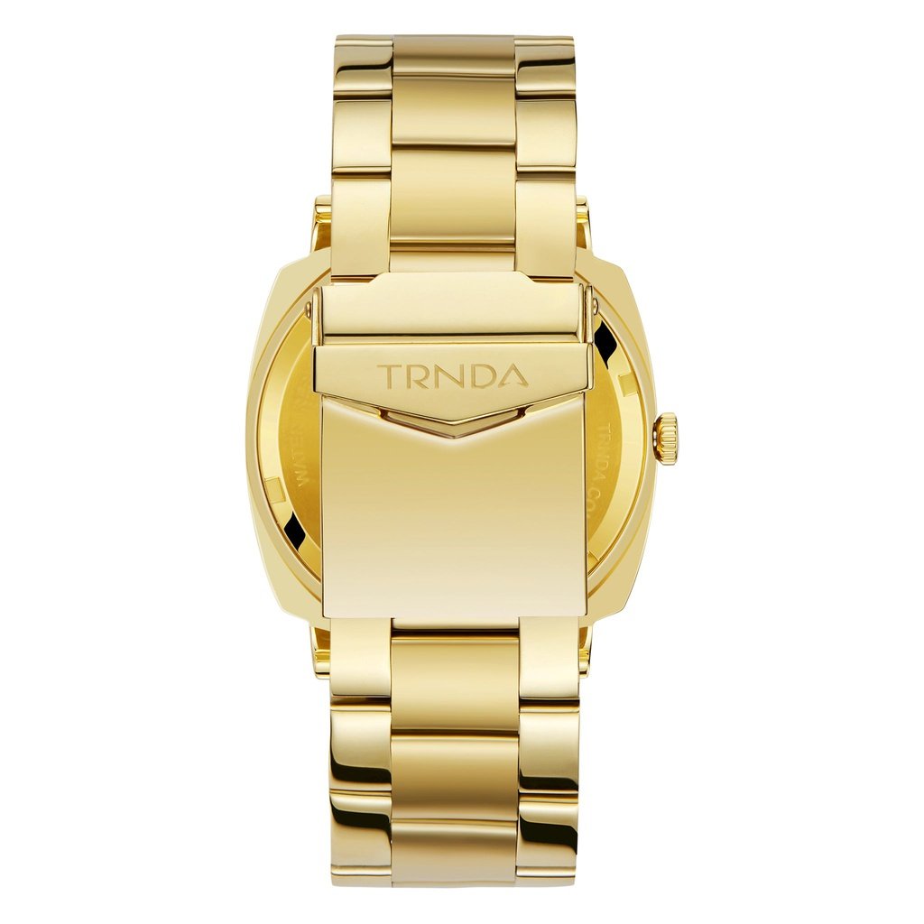 TRNDA STAINLESS STEEL SQUARE GOLD WATCH - TIMELESS BLACK DIAL MEN'S FASHION STATEMENT