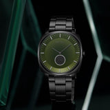 TRNDA MEN'S SQUARE BLACK STAINLESS STEEL WATCH - SEAWEED GREEN DIAL, TRENDY & DURABLE